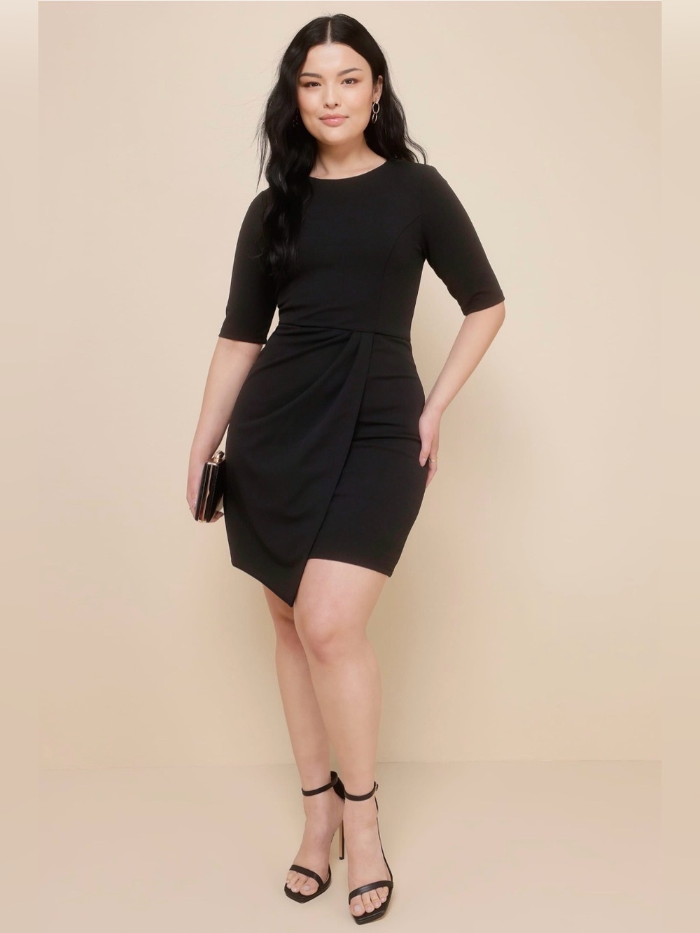 Lulus Black Wrap-Front Sheath Dress